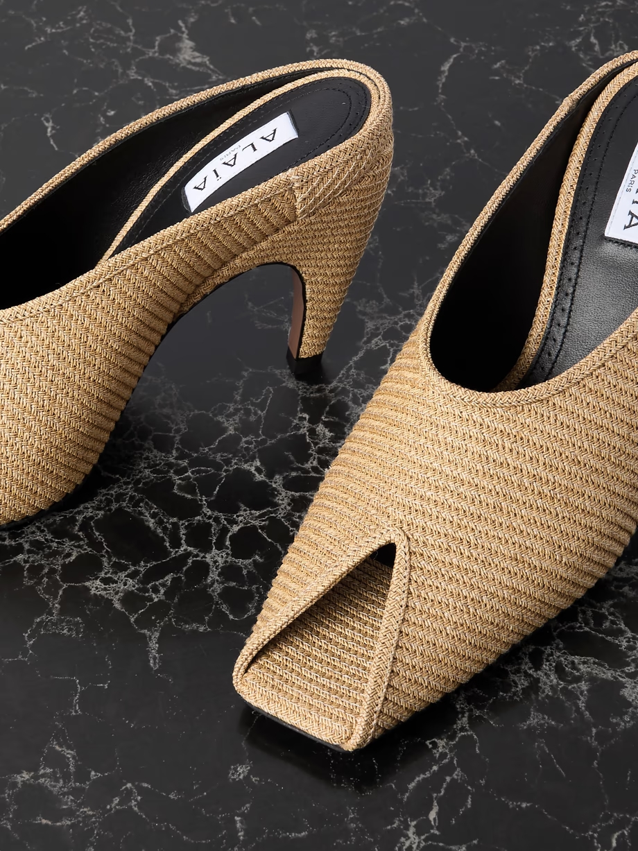 Spike woven raffia pumps