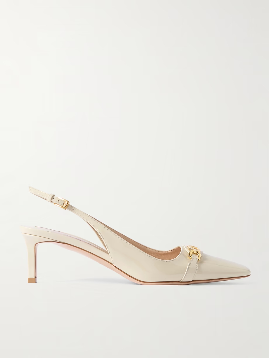 Whitney logo-embellished patent-leather slingback pumps