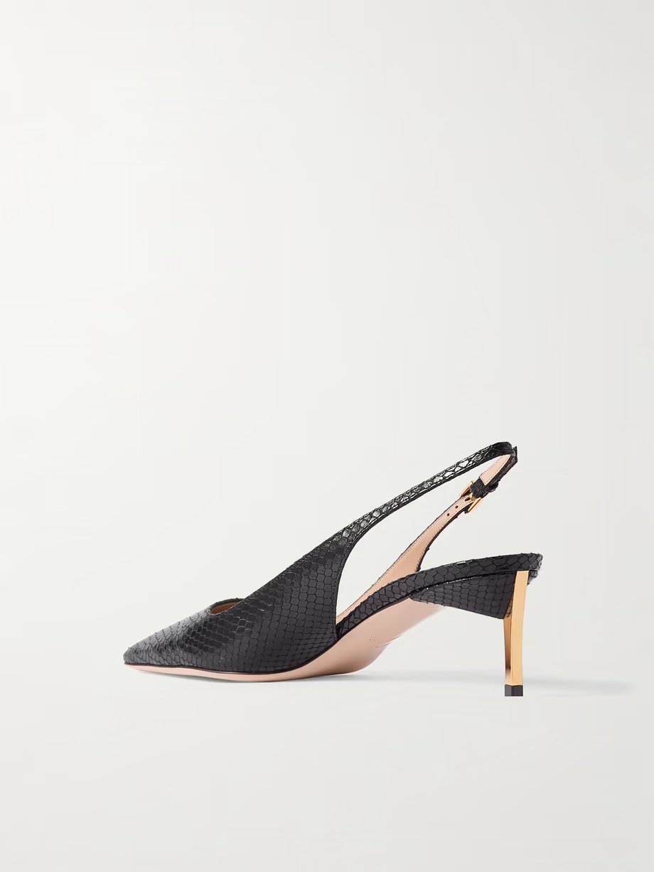 Snake-effect leather slingback pumps