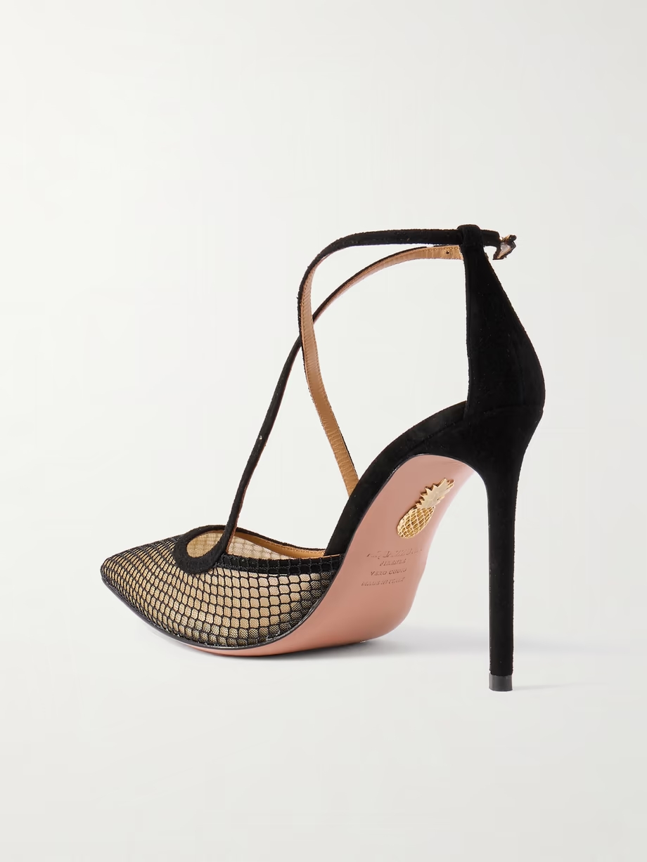 Wicked 105 grosgrain-trimmed suede and mesh pumps