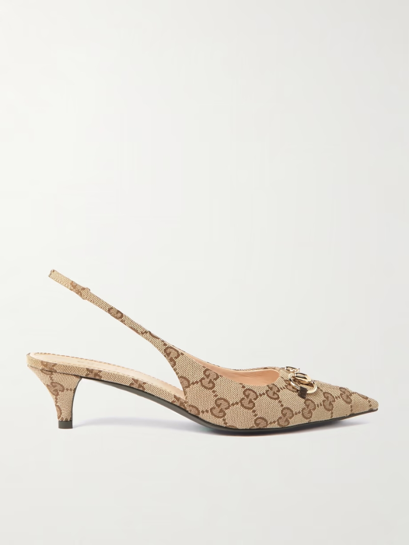 Erin horsebit-embellished canvas-jacquard slingback pumps