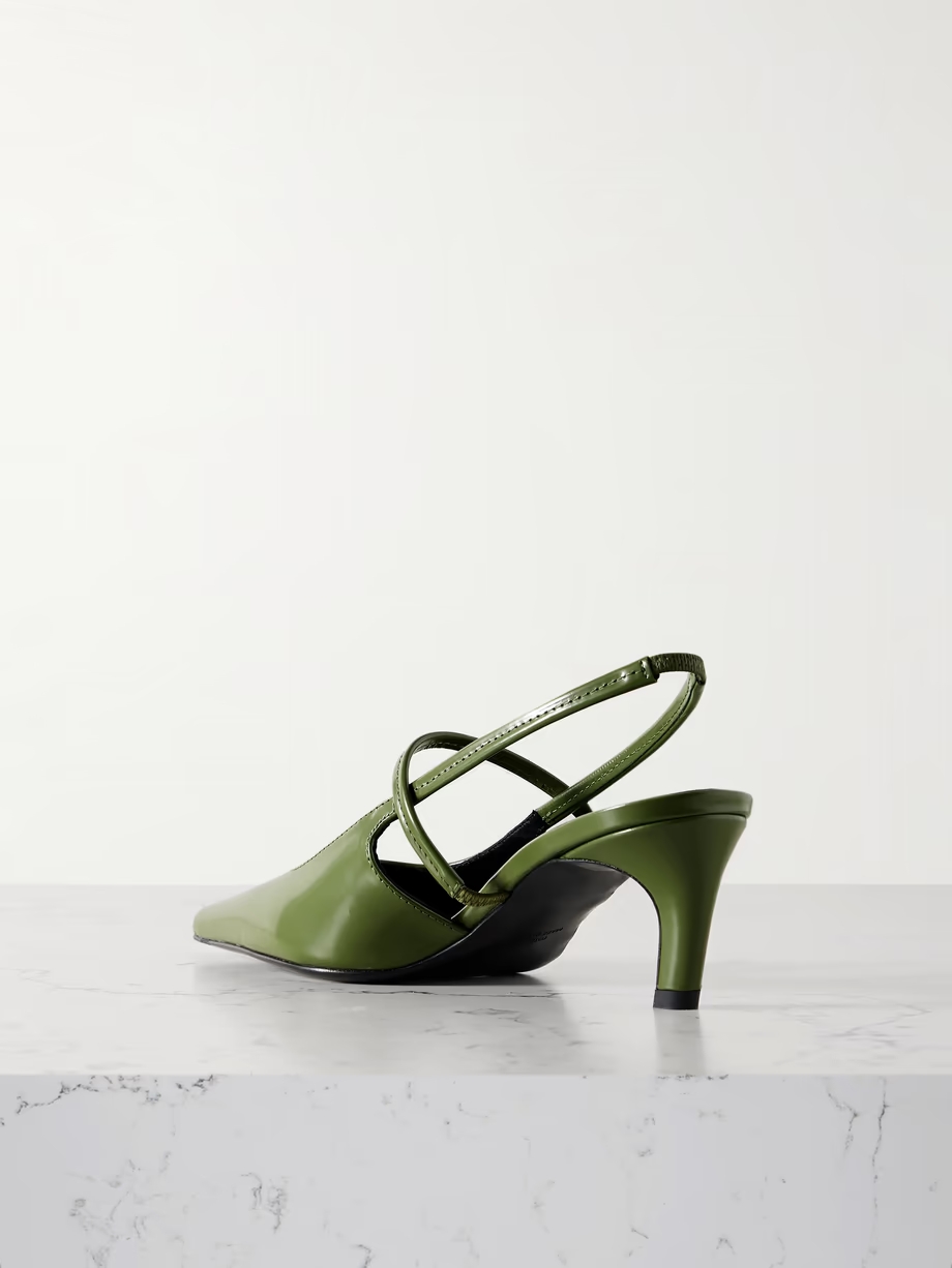 The Sharp cutout glossed-leather slingback pumps