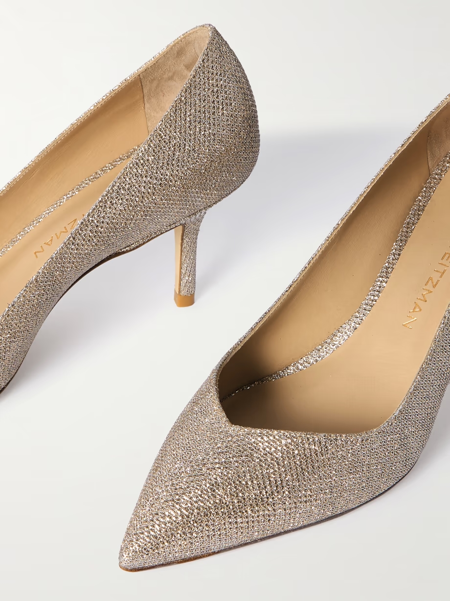 Eva glittered satin point-toe pumps