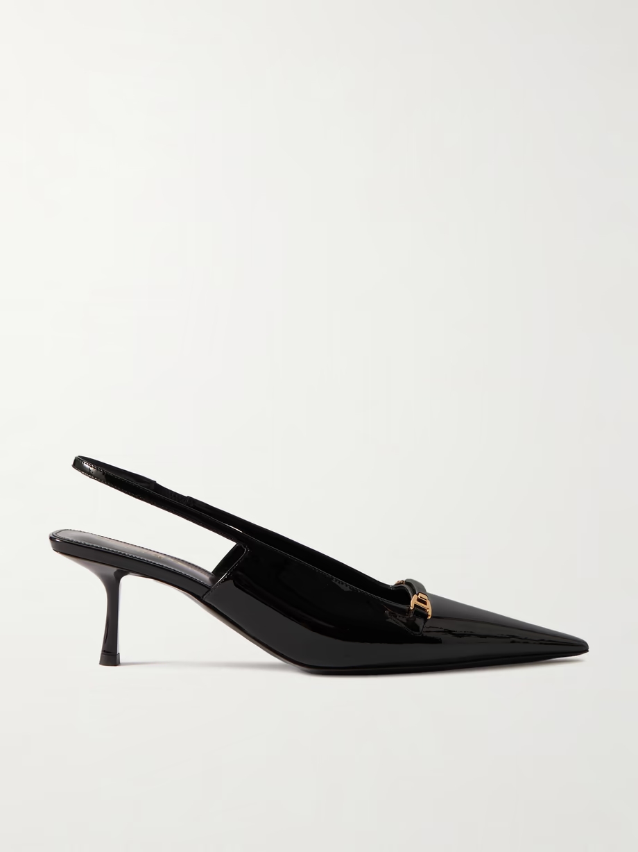 Carine embellished patent-leather slingback pumps