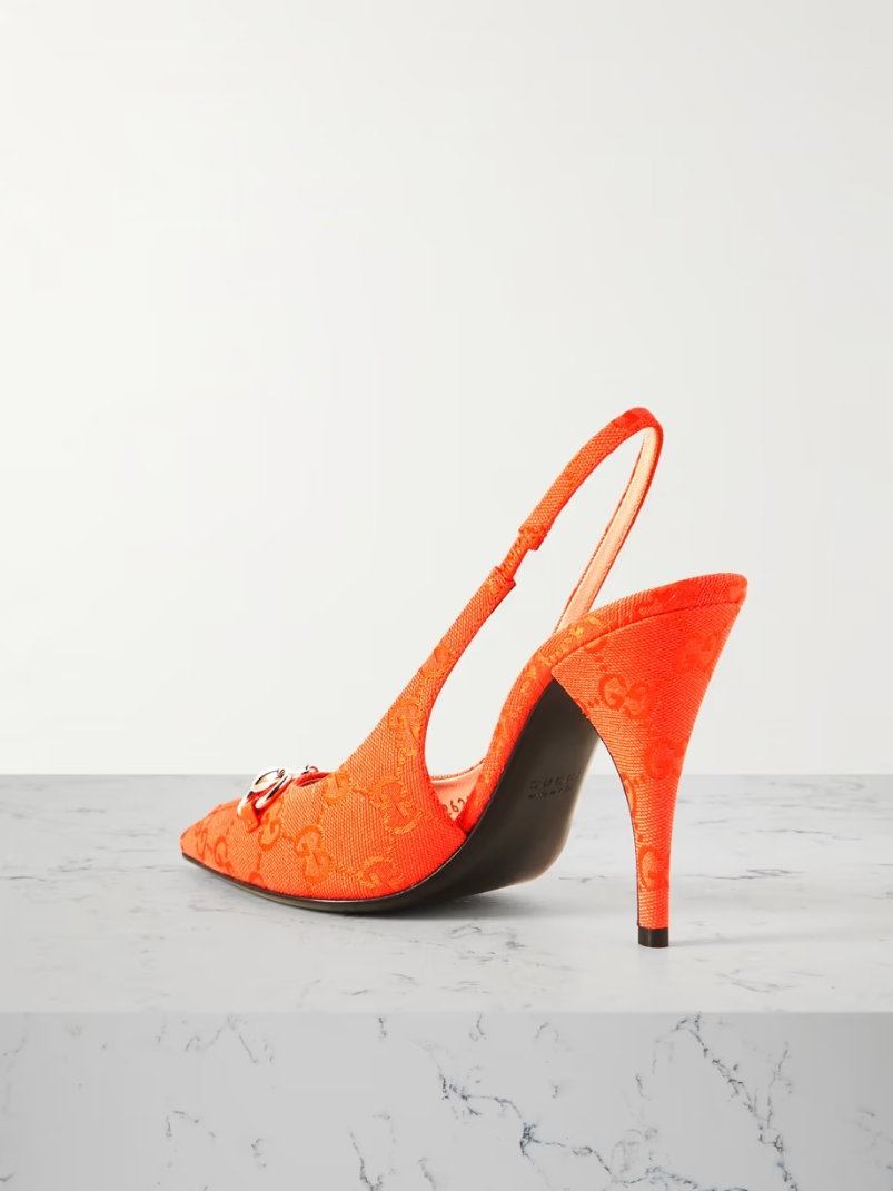 Erin horsebit-detailed canvas-jacquard slingback pumps