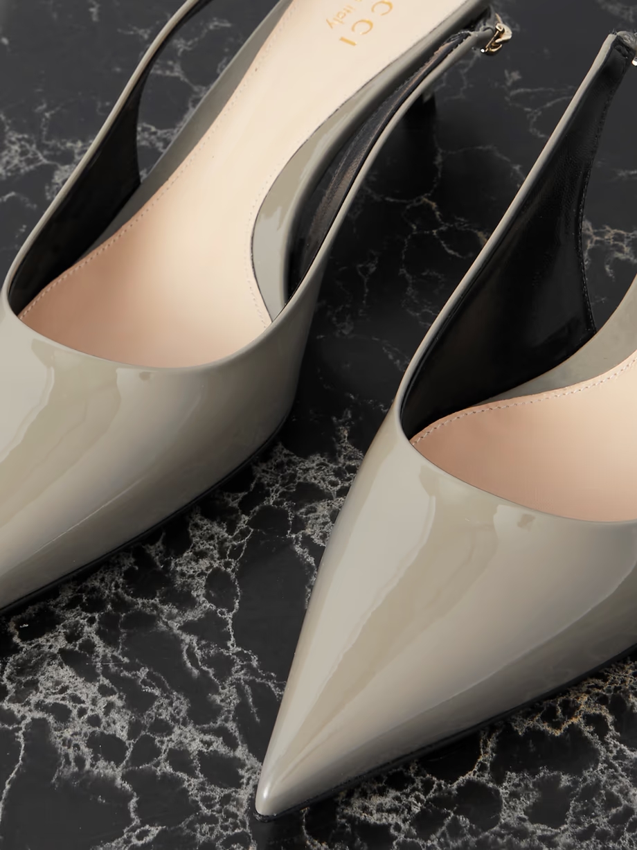 Signoria embellished patent-leather slingback pumps