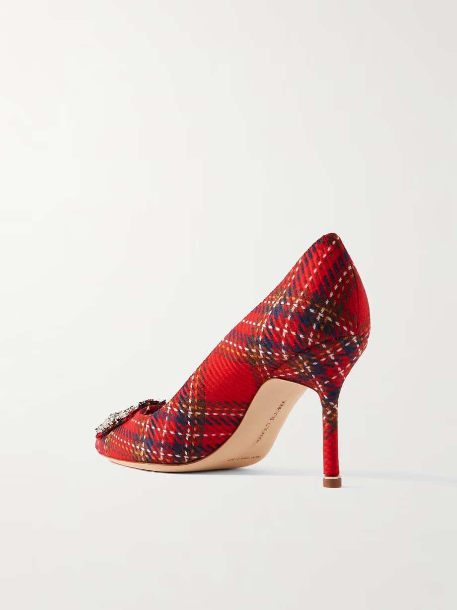 Hangisi 90 crystal-embellished checked wool pumps