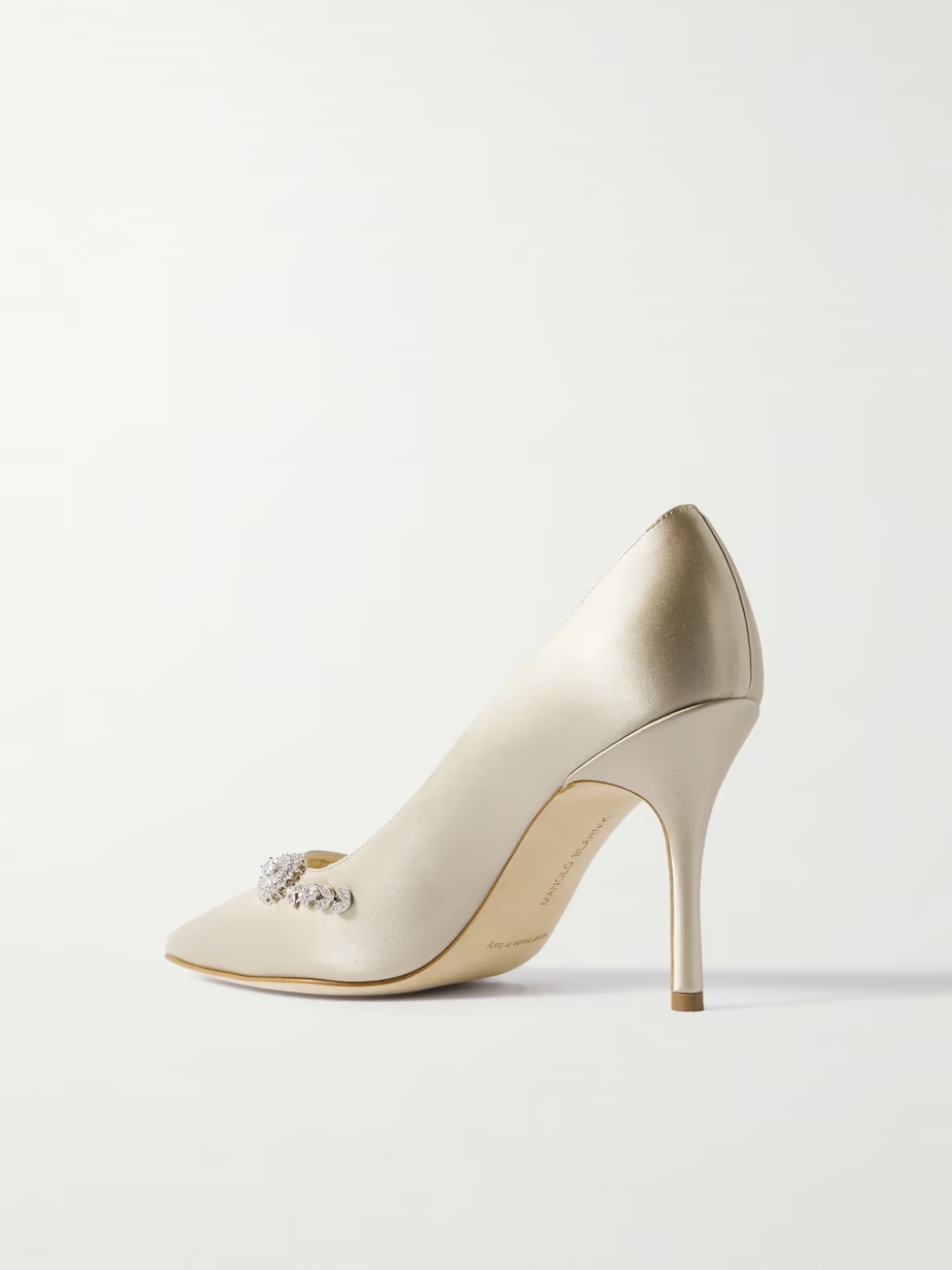 Lamikpump 90 crystal-embellished satin pumps