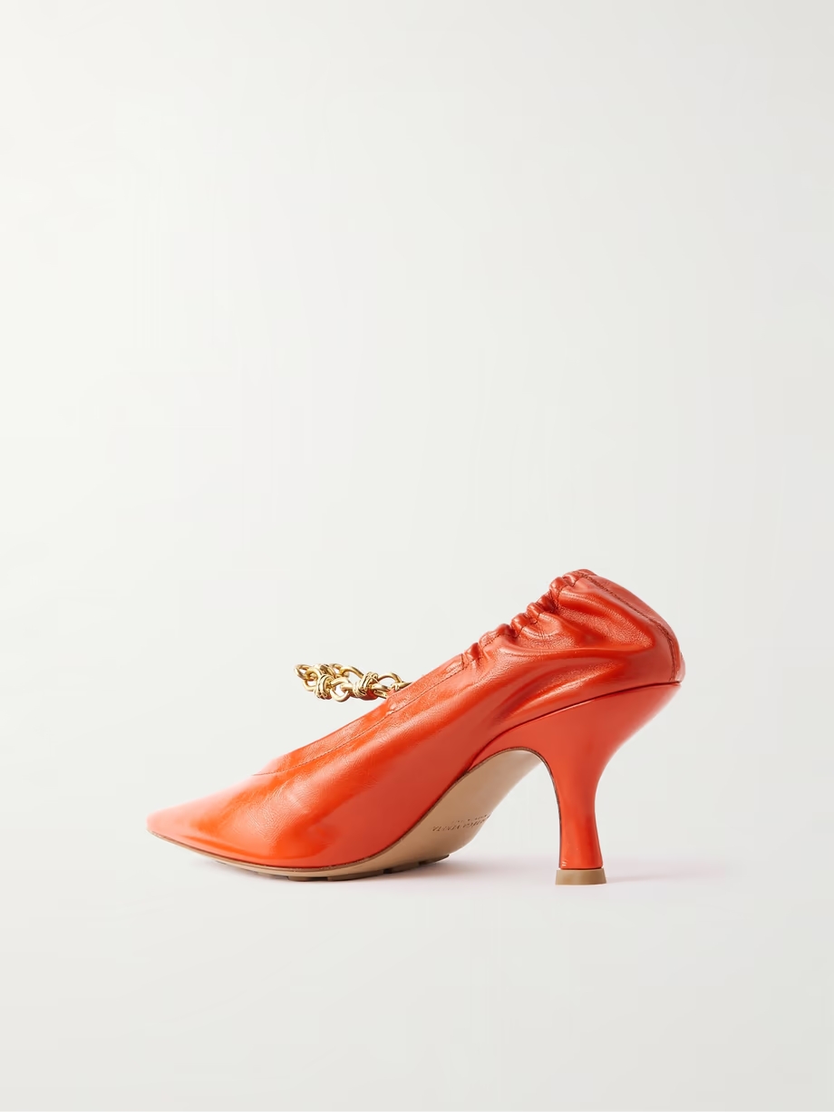 Melbourne embellished glossed crinkled-leather pumps