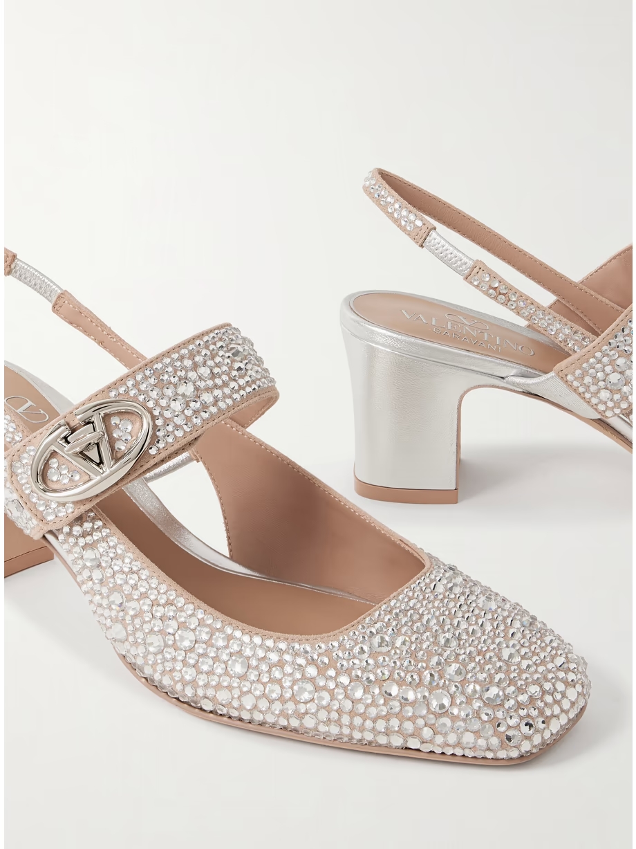 VLOGO Locker 60 crystal-embellished suede slingback pumps