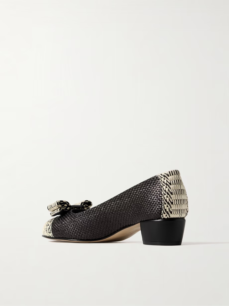 Vara bow-embellished woven raffia pumps