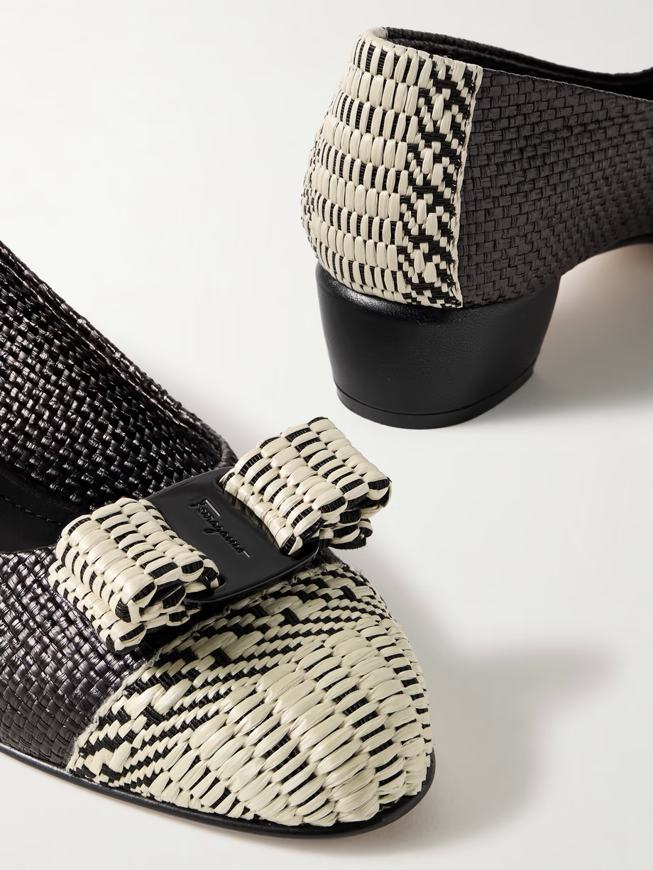 Vara bow-embellished woven raffia pumps