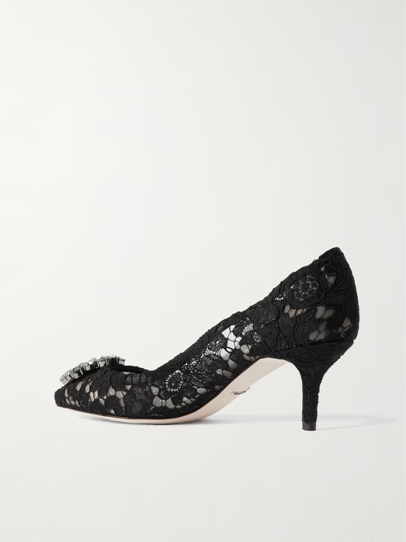 Bellucci crystal-embellished corded lace pumps