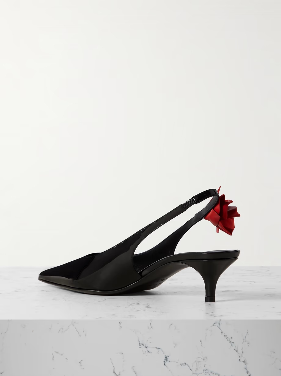 Appliquéd patent-leather slingback pumps