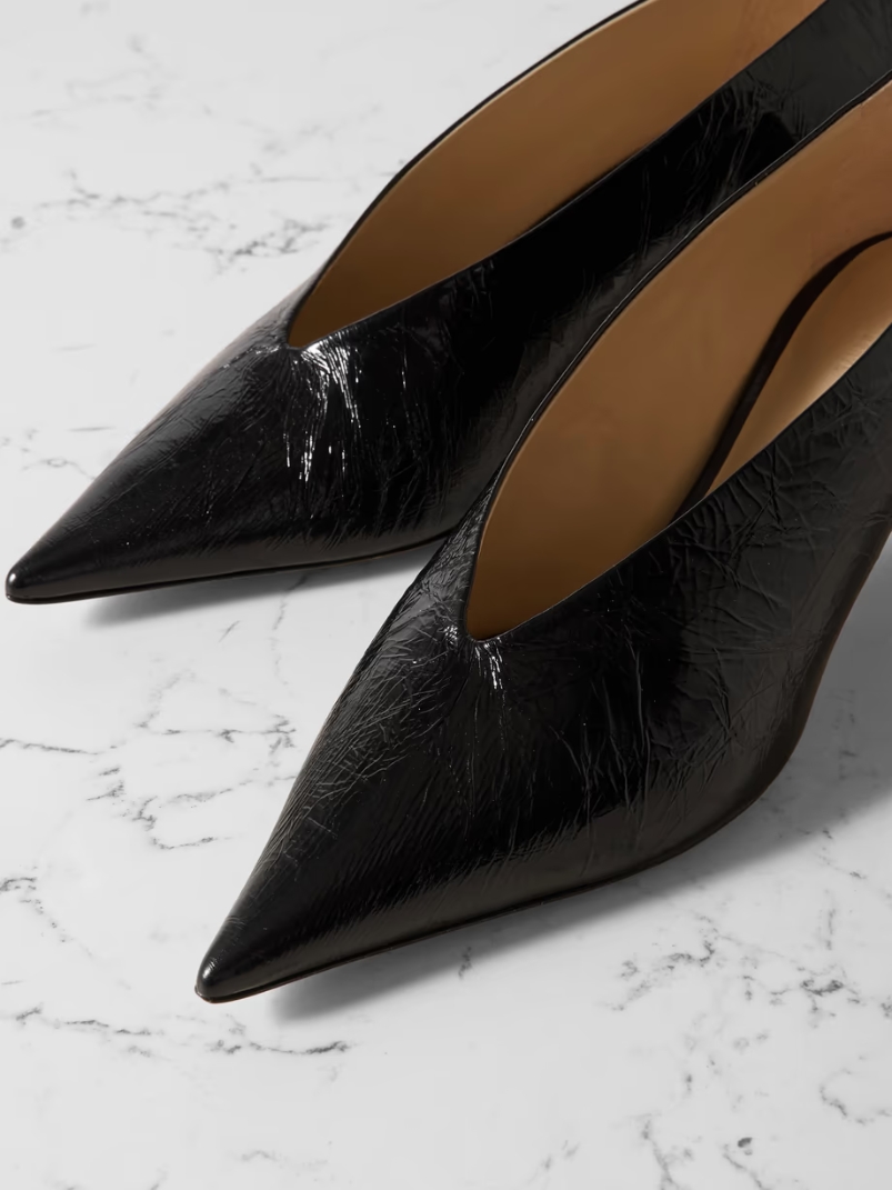 Babouche textured patent-leather pumps