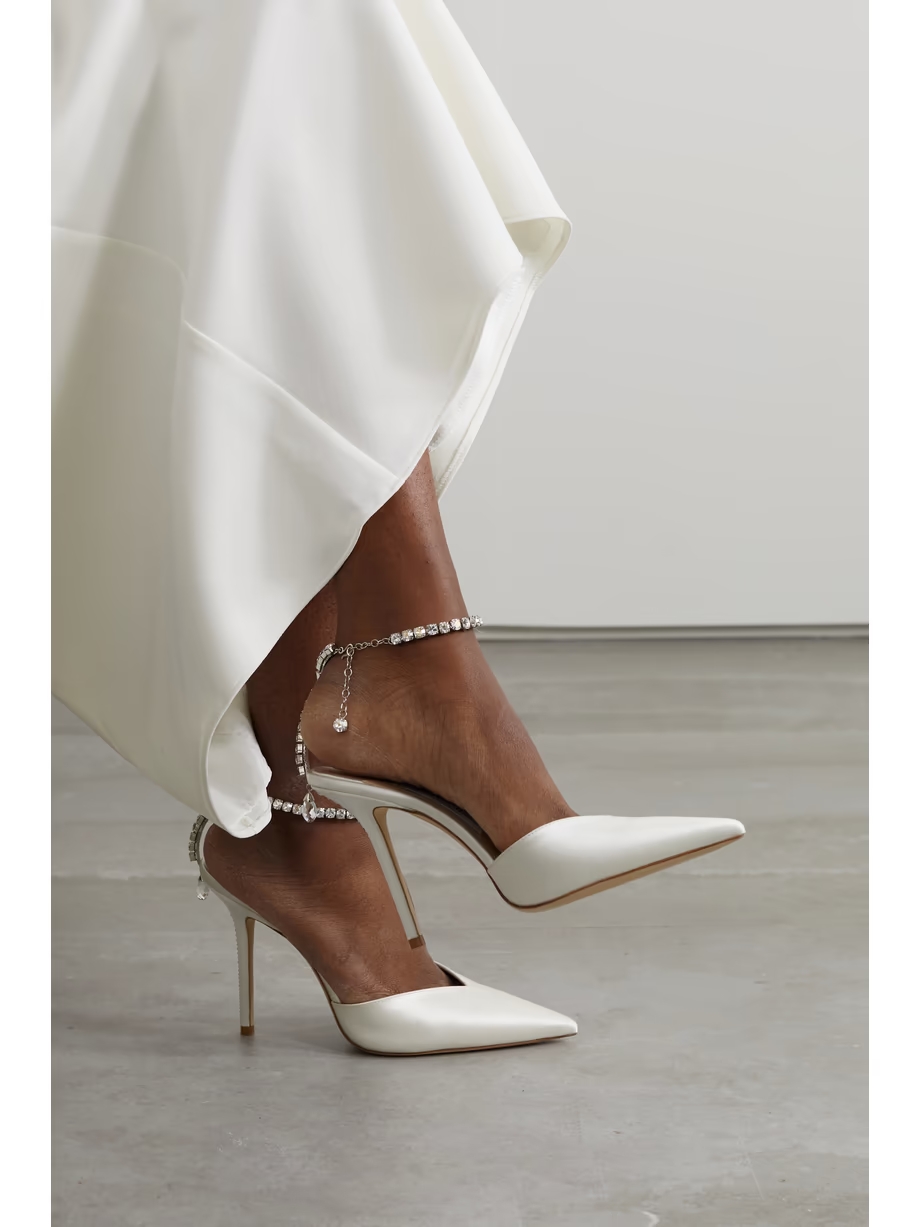 Saeda 100 crystal-embellished satin pumps