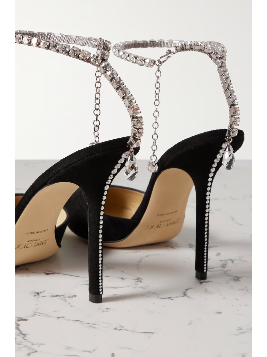 Saeda 100 crystal-embellished suede pumps