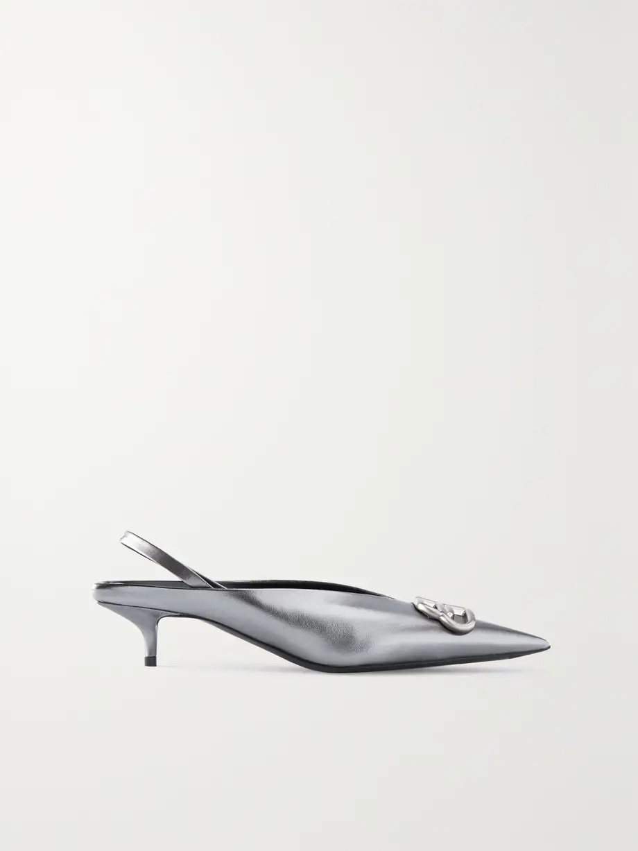 Knife logo-appliquéd leather slingback pumps