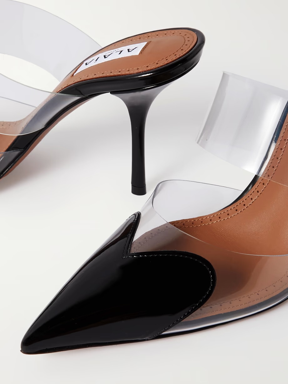 Cœur 90 PU and patent-leather point-toe mules