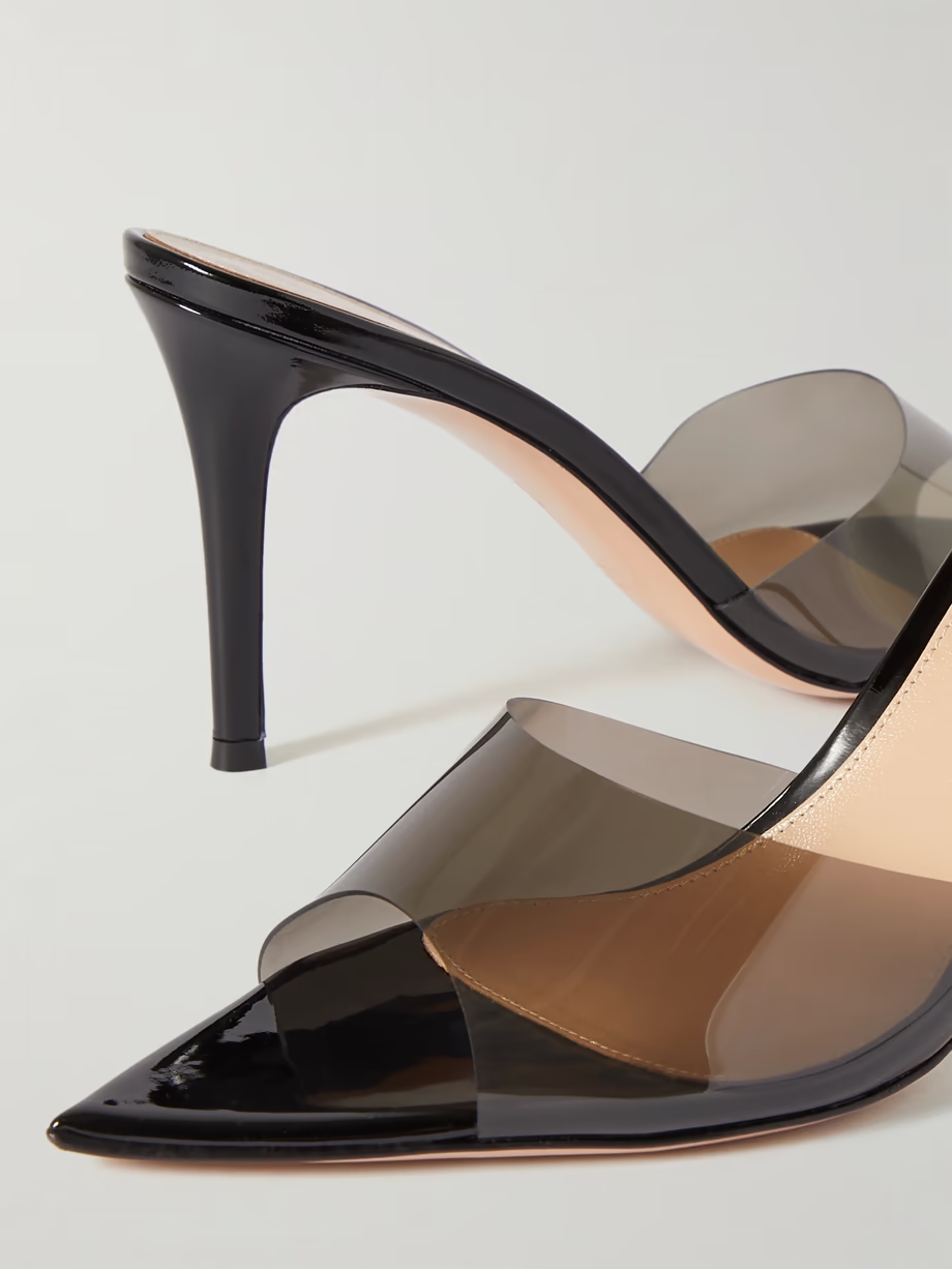 Elle 85 PVC and patent-leather mules