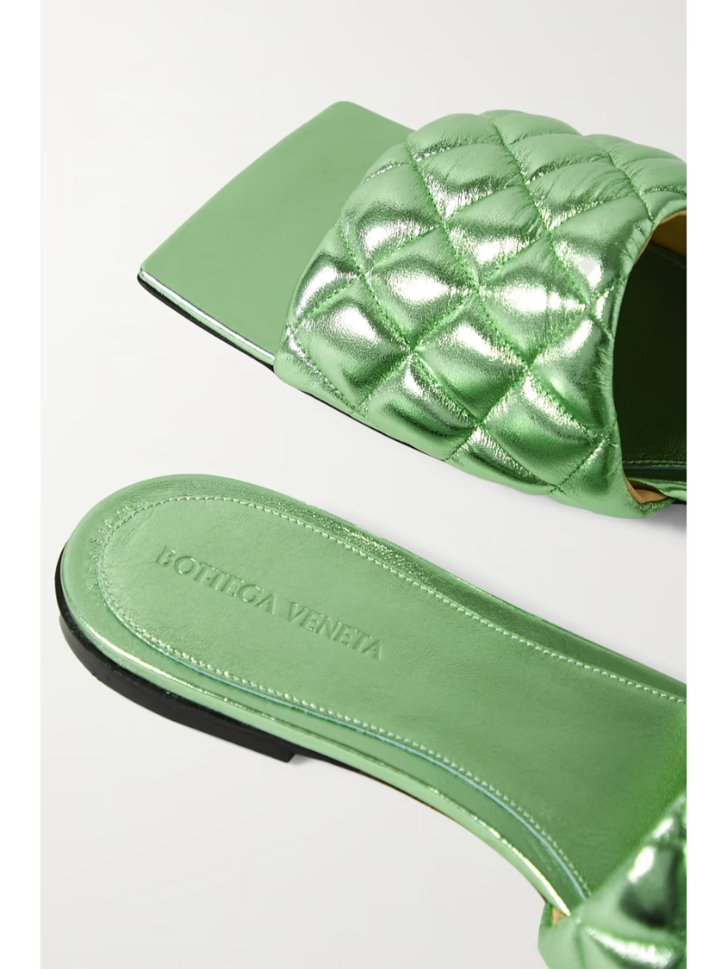 Quilted metallic leather slides