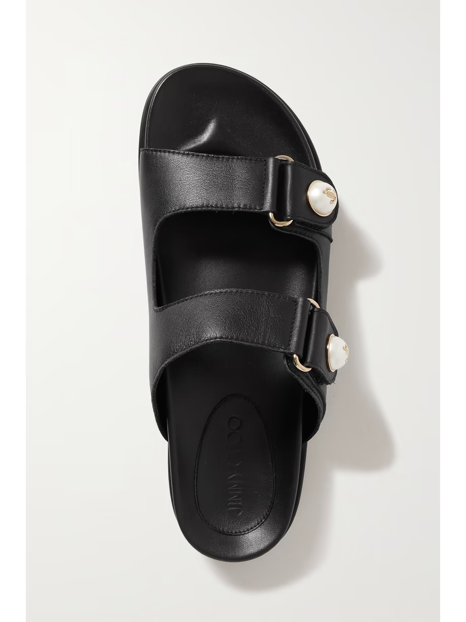 Fayence faux pearl-embellished leather slides