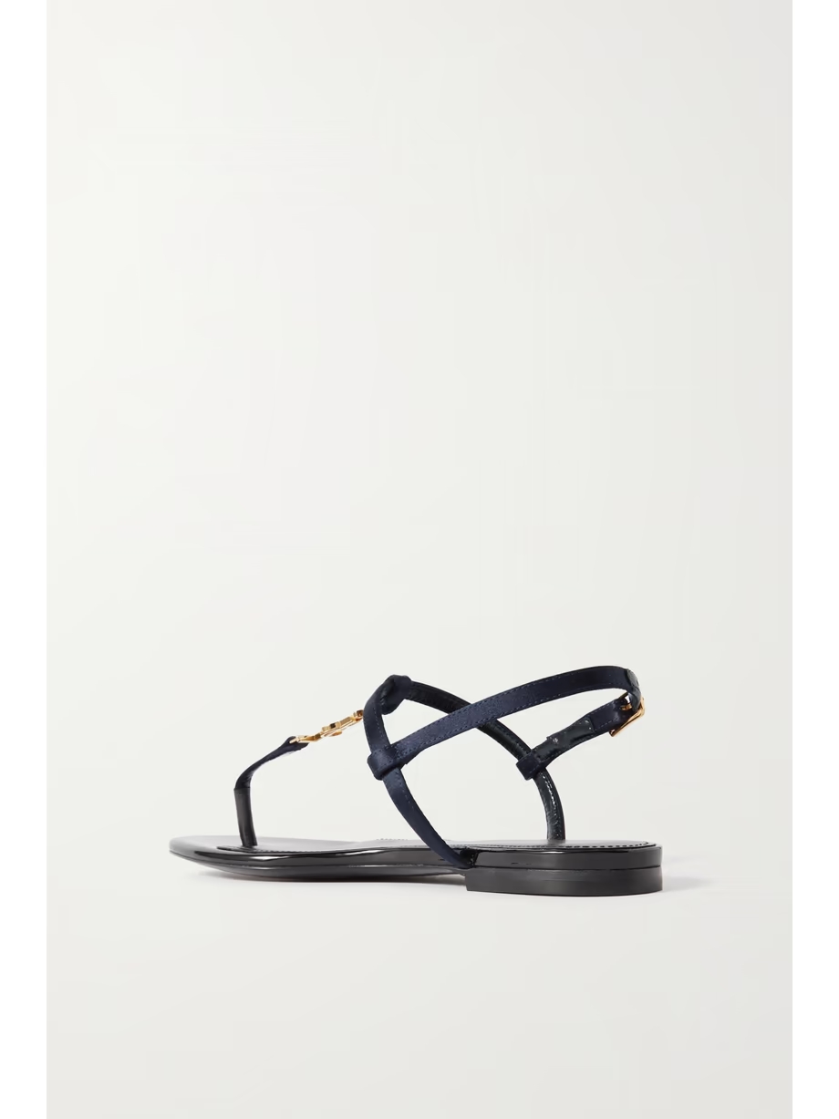 Cassandra logo-embellished satin and leather slingback sandals