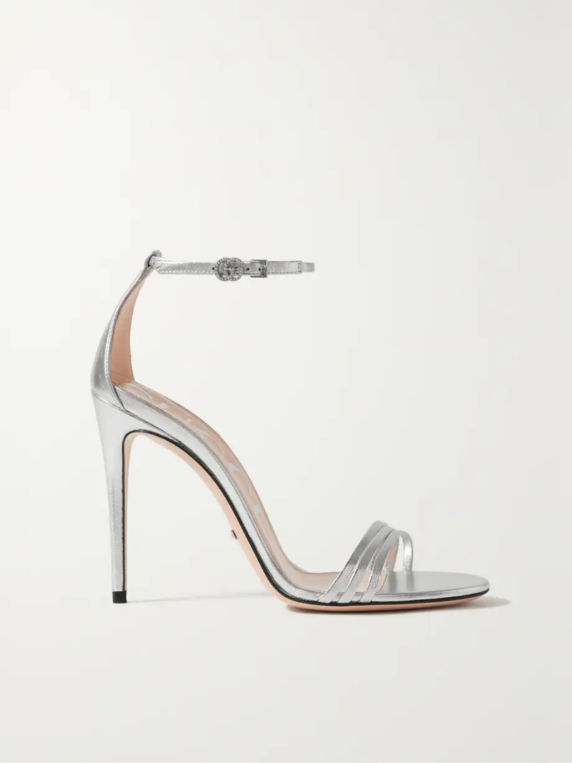 Crystal-embellished metallic leather sandals