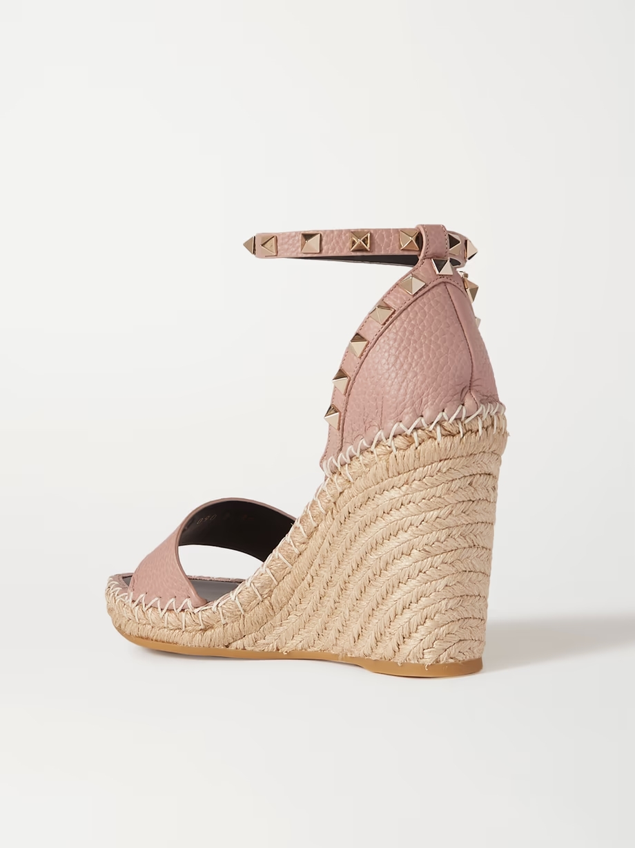 Rockstud 105 textured-leather espadrille wedge sandals