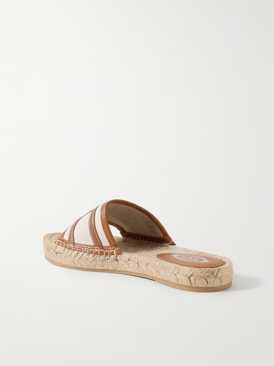 Leather and cavas-trimmed raffia slides