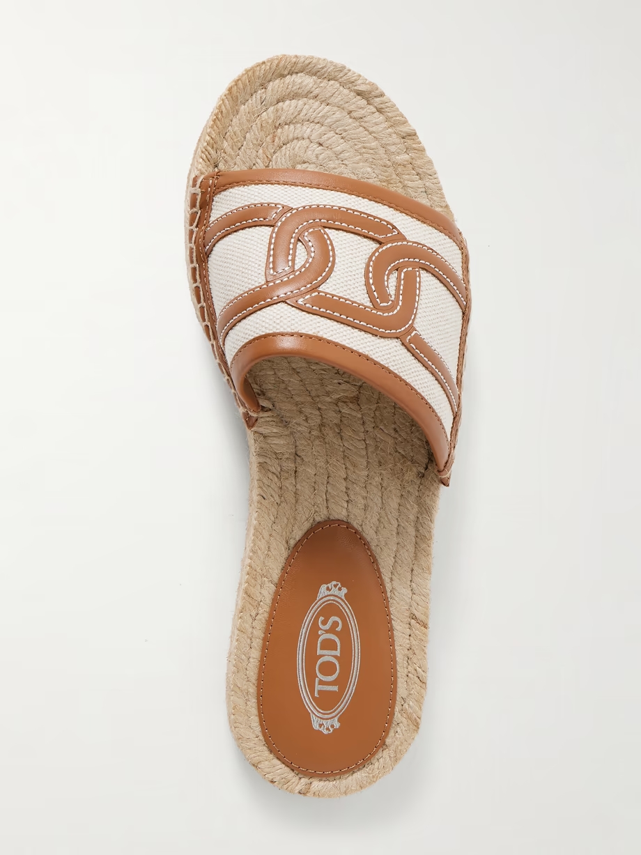 Leather and cavas-trimmed raffia slides