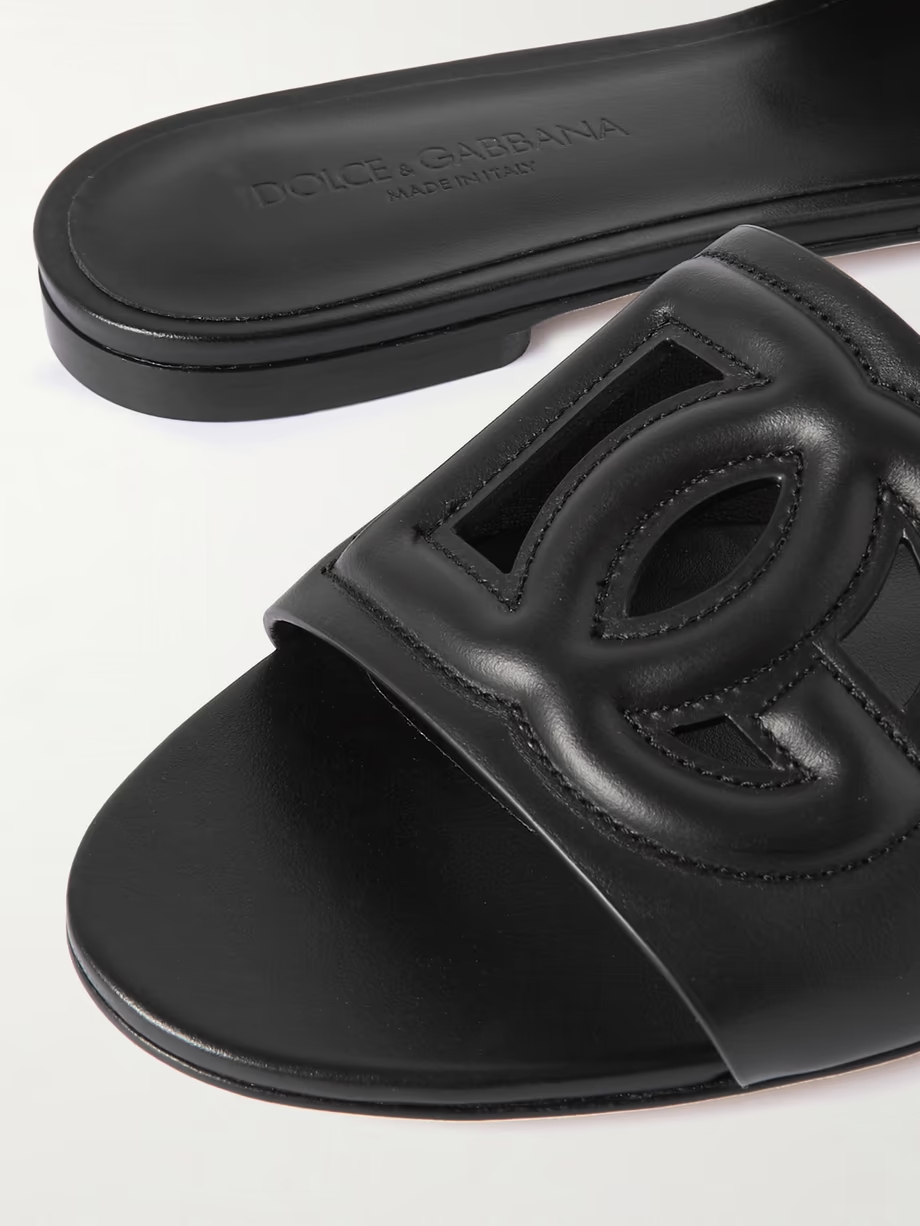 Bianca logo-embossed cutout leather slides