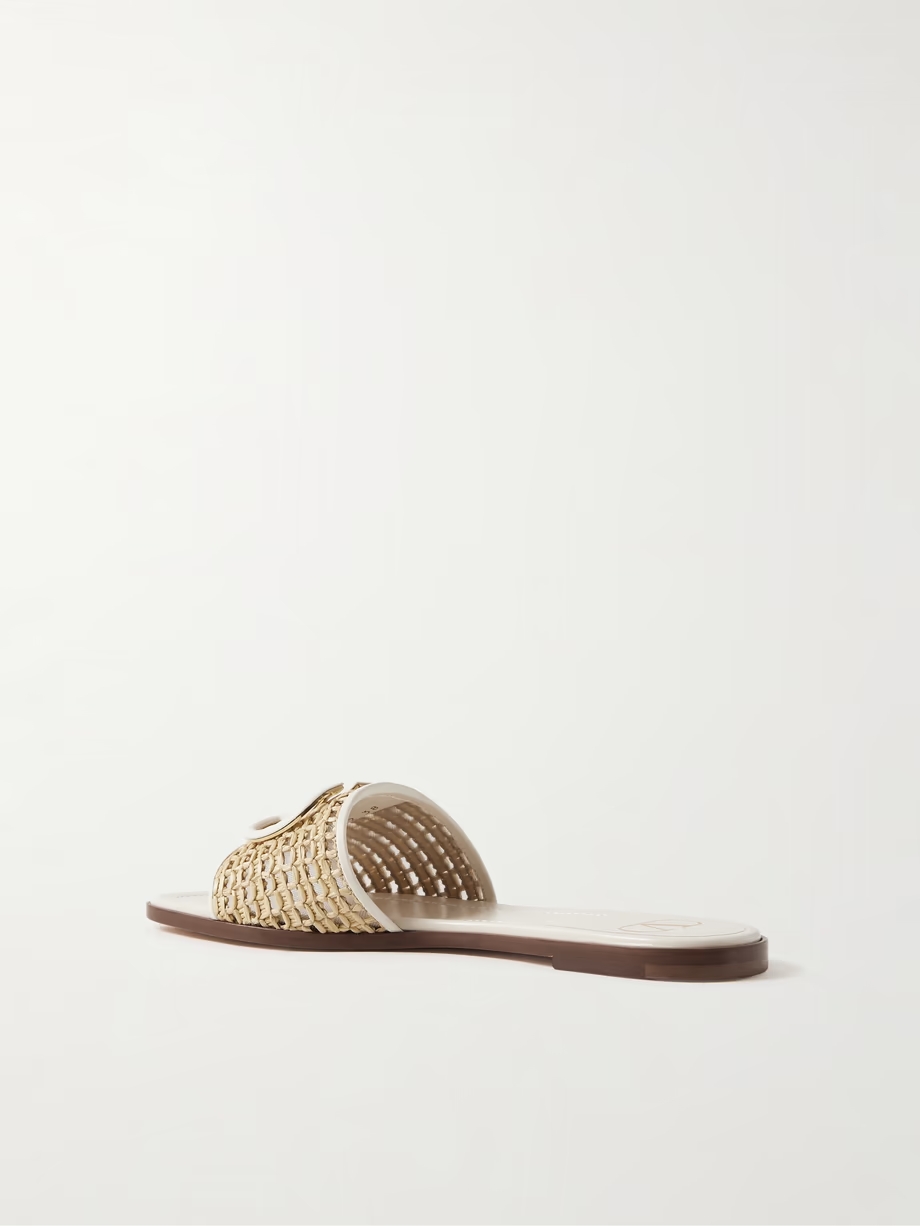 VLOGO embellished leather-trimmed raffia slides