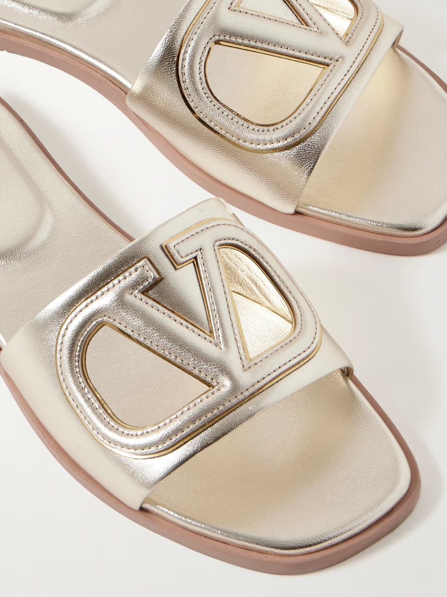 VLOGO cutout metallic leather slides