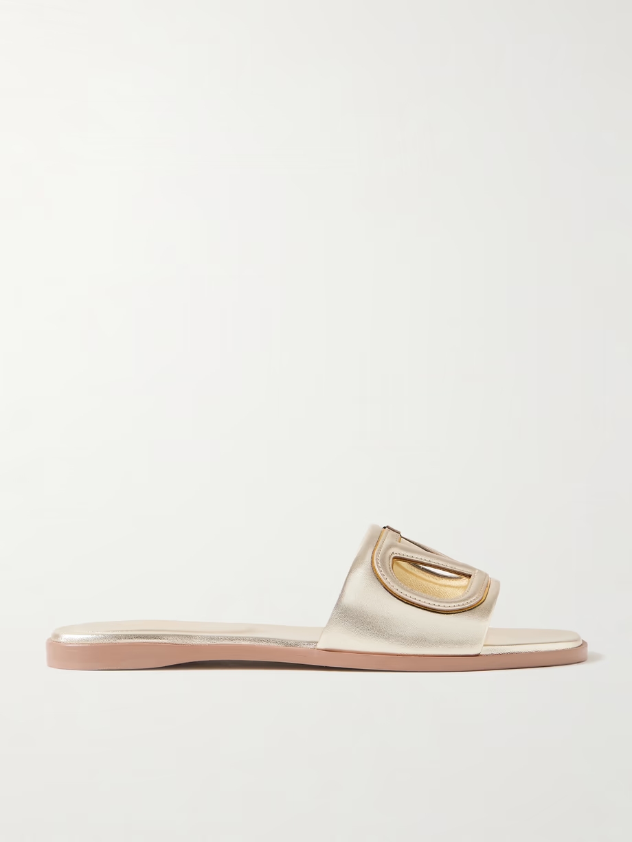 VLOGO cutout metallic leather slides