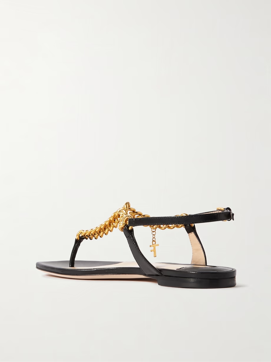 Zenith chain-embellished leather slingback sandals