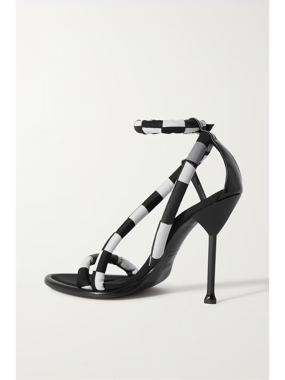 Patent-leather trimmed printed shell sandals