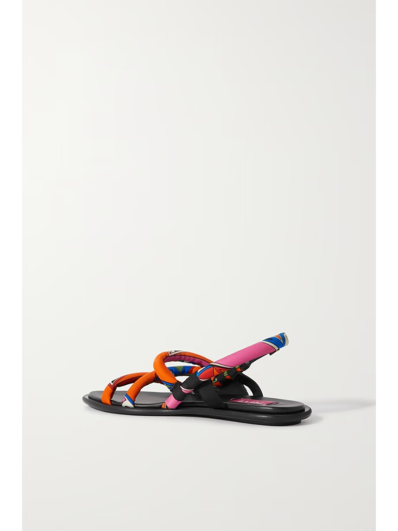 Patent-leather trimmed printed shell sandals