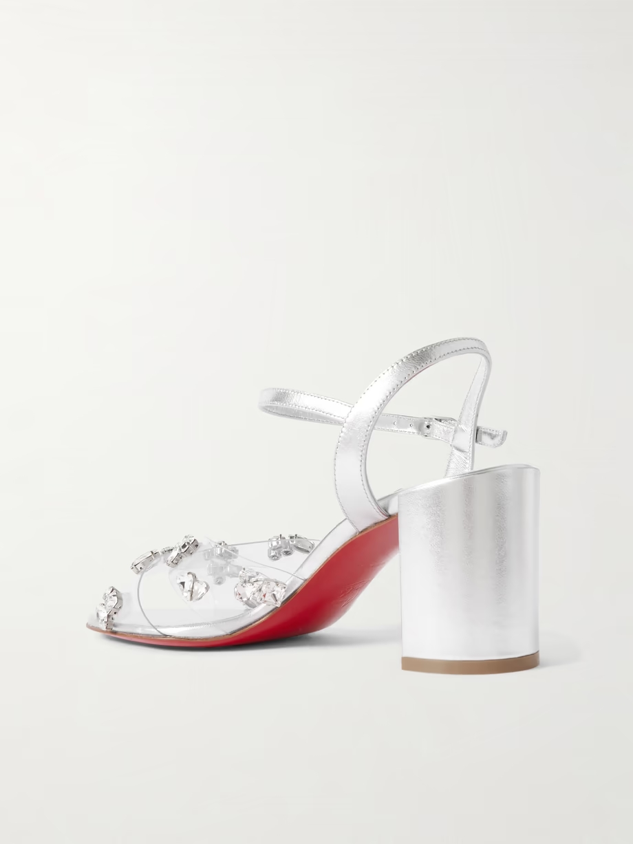 Queenie 70 crystal-embellished PVC and metallic leather sandals