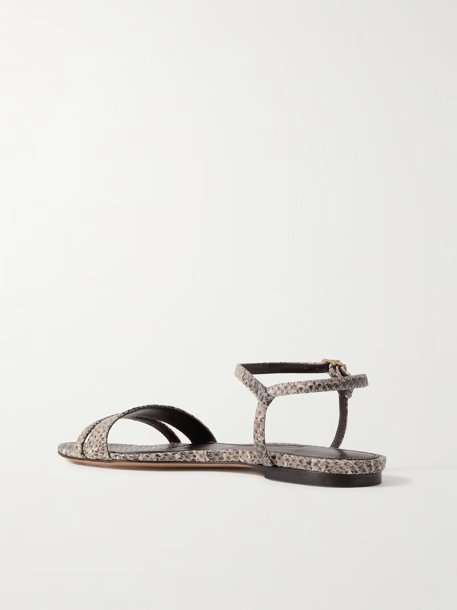 Simple snake-effect leather sandals