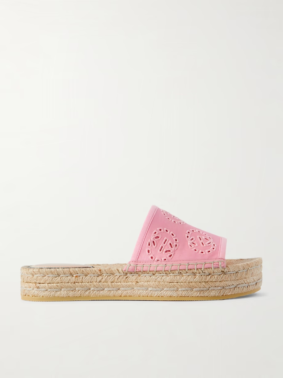 Damita broderie anglaise canvas espadrille platform slides