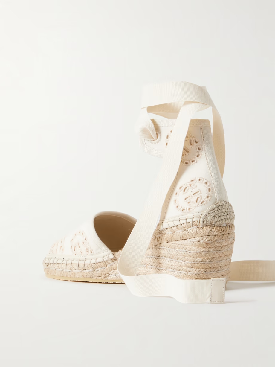 Damita broderie anglaise canvas espadrille wedge sandals