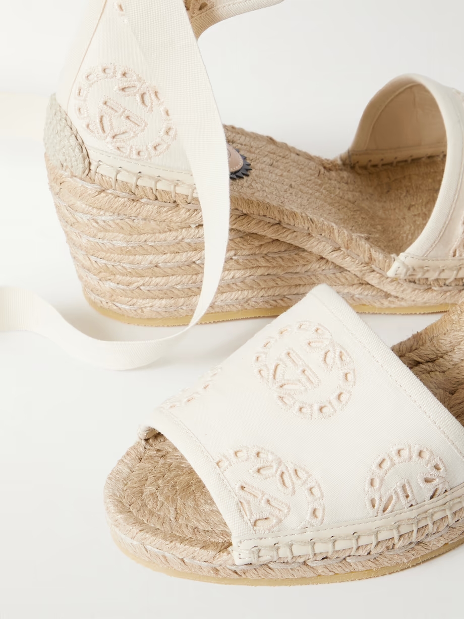 Damita broderie anglaise canvas espadrille wedge sandals