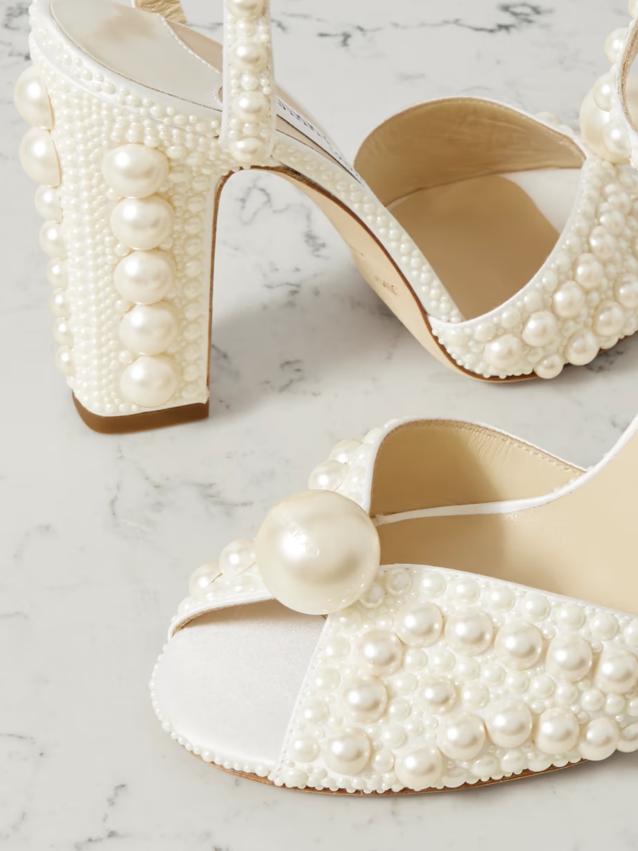 Sacaria 100 faux pearl-embellished satin sandals