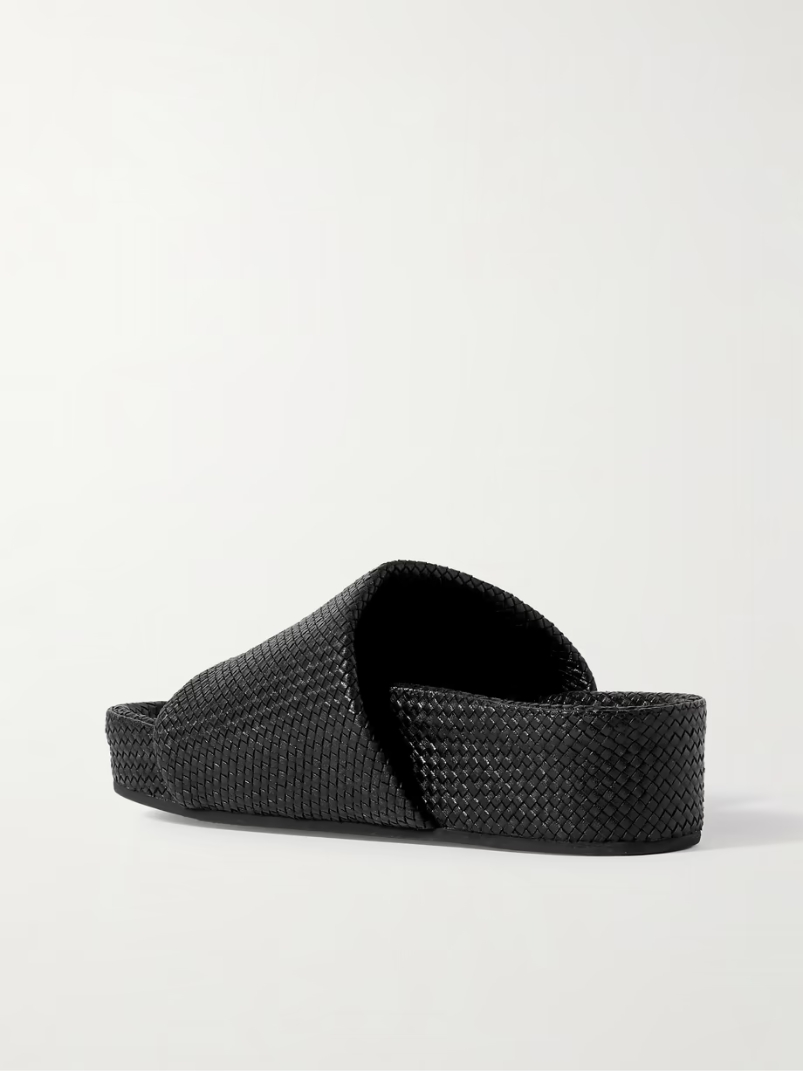 Woven leather platform slides