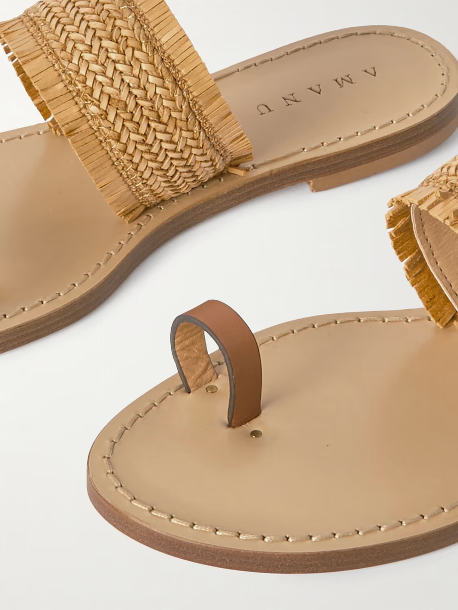 Shela woven raffia and leather sandals