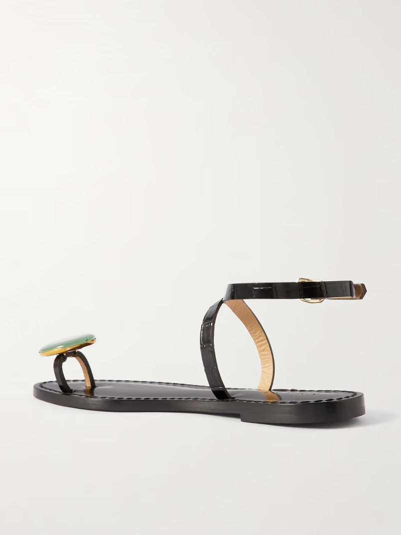 The Kigali aventurine-embellished croc-effect leather sandals