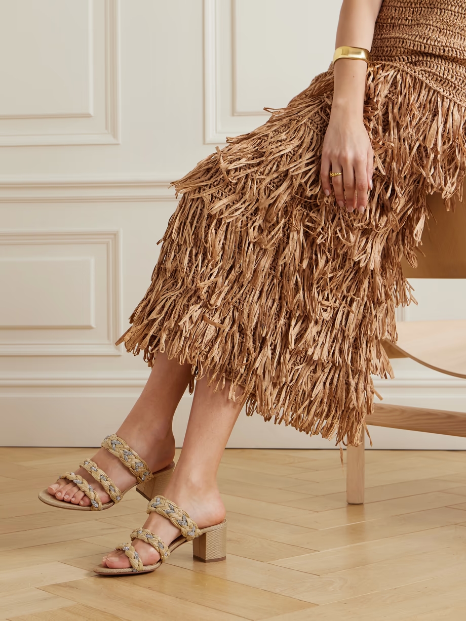 Costiera crystal-embellished cord-trimmed raffia sandals