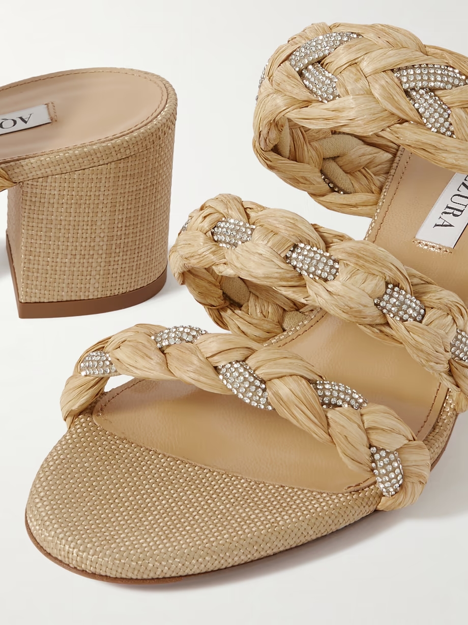 Costiera crystal-embellished cord-trimmed raffia sandals