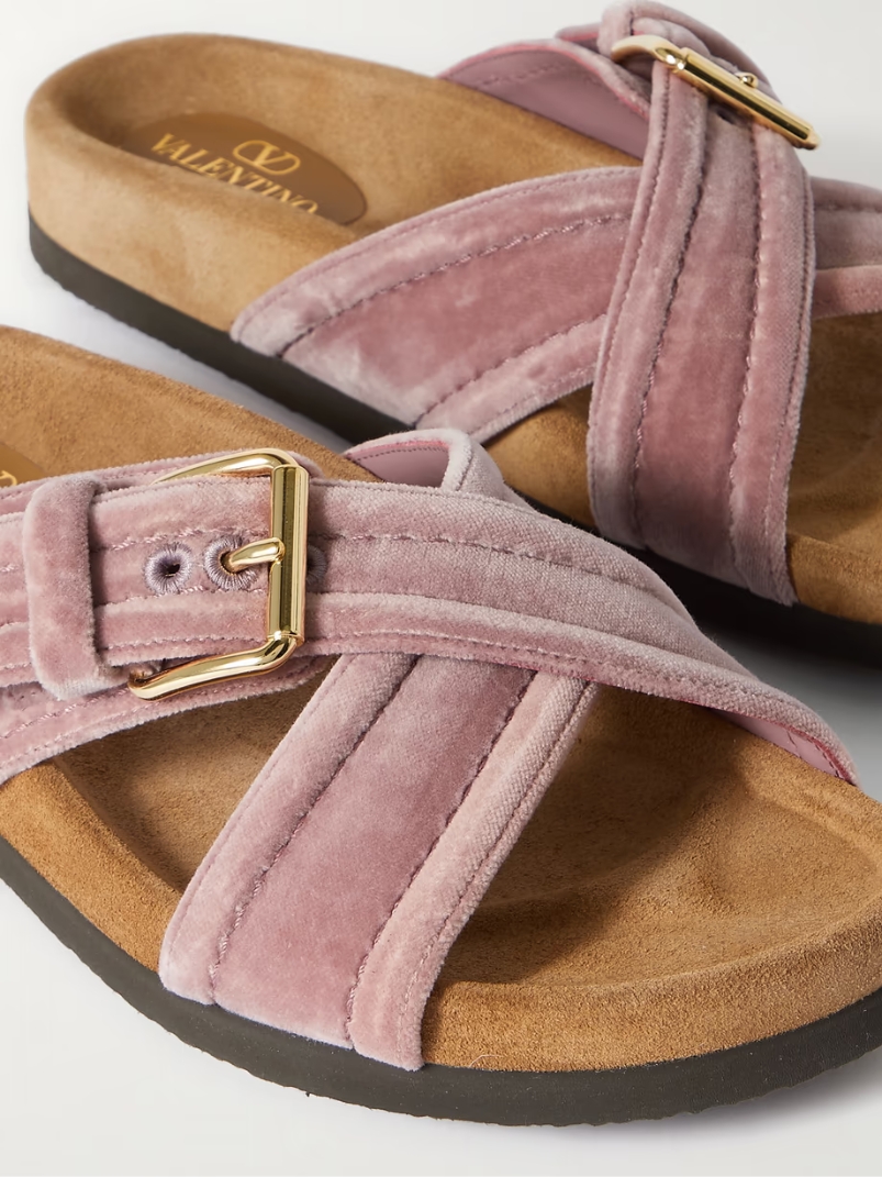 Buckled velvet slides